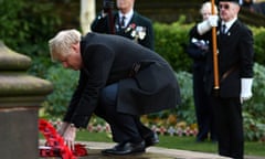 Britain’s Prime Minister Boris Johnson attends a remembrance service in Wolverhampton<br>Britain’s Prime Minister Boris Johnson lays a wreath as he attends a remembrance service on Armistice Day, the anniversary of the end of the First World War in 1918, in Wolverhampton, Britain, November 11, 2019. Ben Stansall/Pool via REUTERS REFILE - CORRECTING BYLINE