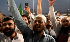 Supporters of Imran Khan protest against the alleged assassination attempt in Peshawar on 3 November.