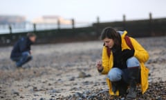 Paula Cocozza and geologist Clive Mitchell on Cromer beach, Norfolk