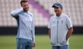 England’s white-ball captain, Jos Buttler, chats with his head coach, Matthew Mott