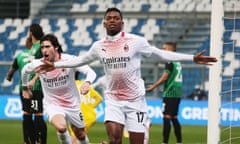 Rafael Leão celebrates after scoring for Milan against Sassuolo after six seconds. 