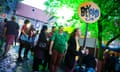 Fringe audiences queue for the Beyond venue at Pleasance Courtyard