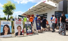 Candidates and volunteers have congregated at the pre-voting centre in Cranbourne homemaker centre. Photo: Calla Wahlquist for Guardian Australia