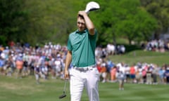 Jordan Spieth walks to shake hands with Louis Oosthuizen after losing to the South African at the World Golf Championship-Dell Match Play at the Austin Country Club.