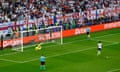 Bukayo Saka converts his penalty in front of England fans in Düsseldorf.