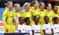 Sri Lanka v Australia - ICC Women's T20 World Cup South Africa 2023<br>GQEBERHA, SOUTH AFRICA - FEBRUARY 16: Meg Lanning, Alyssa Healy, Beth Mooney, Ellyse Perry, Ashleigh Gardner, Megan Schutt and Alana King of Australia line up for the National Anthems ahead of the ICC Women's T20 World Cup group A match between Sri Lanka and Australia at St George's Park on February 16, 2023 in Gqeberha, South Africa. (Photo by Matthew Lewis-ICC/ICC via Getty Images)