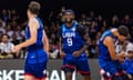 Bobby Portis Jr and Austin Reaves celebrate during USA’s victory over Greece