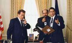 Martin Sheen, Richard Schiff and Rob Lowe as Sam Seaborn in The West Wing.