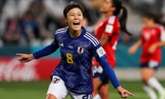 Naomoto Hikaru celebrates scoring against Costa Rica in the Women’s World Cup Group C match in Dunedin.