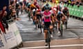 Lorena Wiebes crosses the line in Gloucester on stage three of the Women’s Tour.