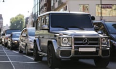 Mercedes-Benz G-Class SUV luxury car registered in Qatar drives through Knightsbridge in London on August 12, 2016