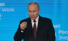 Vladimir Putin sought to deflect blame for the oil and gas crisis and tried to pressure Europe over sanctions against Moscow.