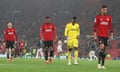 The Manchester United players trudge off after a chaotic defeat to Galatasaray