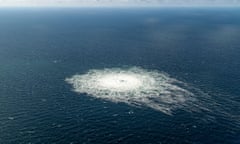 Bubbles on the surface of the Baltic Sea after the Nord Stream pipeline explosions. Photograph: Danish defence/AFP via Getty Images