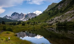 high peaks and glacial lake