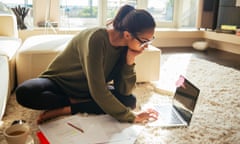 young woman studying and working