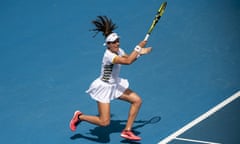 2020 Australian Open - Day 2<br>MELBOURNE, AUSTRALIA - JANUARY 21: Johanna Konta of Great Britain plays a forehand in her first round match against Ons Jabeur of Tunisia on day two of the 2020 Australian Open at Melbourne Park on January 21, 2020 in Melbourne, Australia. (Photo by TPN/Getty Images)