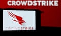 Screens displaying the logo of CrowdStrike
