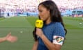 BBC pundit Alex Scott wears the One Love armband