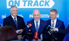 MP Mark Mitchell, National party leader Christopher Luxon (centre), and MP Paul Goldsmith in June