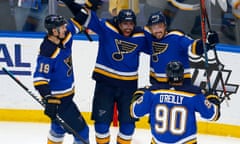 The Blues celebrate as they ease towards the Stanley Cup Final