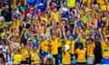 The Australia fans celebrate wildly at the full time whistle.