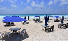 A near-empty beach in Cancun, Mexico.