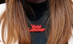 Angela Rayner, deputy Labour leader, wears a Vote Labour necklace.
