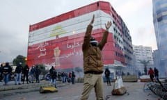 Demonstrators clash with security forces during a protest against the lockdown and worsening economic conditions in Lebanon.