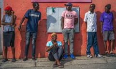 Residents of the Alexandra township in Johannesburg wait for a distribution of food in April 2020.