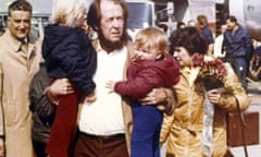 Exiled Soviet writer Alexander Solzhenitsyn, his wife Natalja and their two sons, at  Zurich Airport after the  family had arrived in Switzerland from Moscow, 29 March 1974.