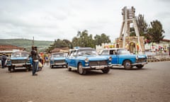 Drivers congregate in the central roundabout of Harar, which acts as both a meeting place, taxi depot and repair shop