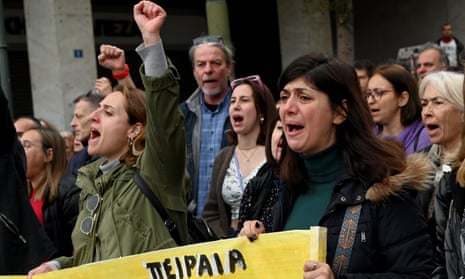 Protests break out in Athens on anniversary of deadly train crash – video