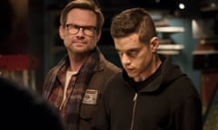 Mr. Robot - Season 1<br>MR. ROBOT -- "da3m0ns.mp4" Episode 104 -- Pictured: (l-r) Christian Slater as Mr. Robot, Rami Malek as Elliot -- (Photo by: Virginia Sherwood/USA Network)