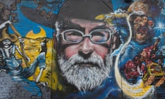 A Terry Pratchett mural in an alleyway off Brick Lane, London.