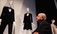 County Durham Museum Hosts Yves Saint Laurent Exhibition<br>BARNARD CASTLE, ENGLAND - JULY 09:  Pierre Berge stands in front of some of the exhibits at the Yves Saint Laurent Style is Eternal exhibition at Bowes Museum on July 9, 2015 in Barnard Castle, United Kingdom. The exhibition of Yves Saint Laurent clothing is appearing in the United Kingdom for the first time. It presents fifty items including some of the designers most iconic garments from the Russian Collection, the Mondrian dresses and the Tuxedo. The legendary French designer launched his own fashion house with Pierre Berge in 1962 and was a major influence in the fashion world. He retired in 2002 and died in 2008.  (Photo by Ian Forsyth/Getty Images)