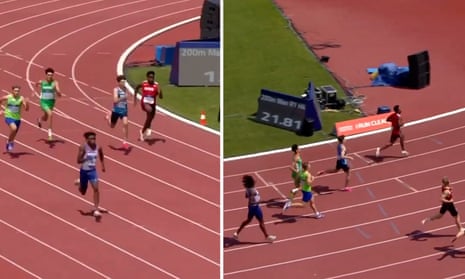 British sprinter slows before finish line and gets overtaken in 'disaster' race – video