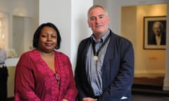 Chris Riddell appointed Waterstones Children's Laureate<br>Author, illustrator and political cartoonist Chris Riddell, right, poses for a photograph after he was unveiled as the new Waterstones Children's Laureate at a ceremony at BAFTA in London. The author accepted the Children's Laureate Medal from outgoing Laureate Malorie Blackman, left.