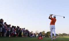 Rickie Fowler plays a shot in Abu Dhabi in 2016