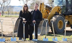 ‘Well, this is it’ … Christian Bale with his wife Sibi Blazic​ at the ground-breaking ceremony for the Together California foster care centre in Palmdale, California on Wednesday.