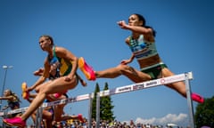 Katarina Johnson-Thompson competes in the 100m hurdles