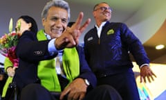 Lenin Moreno waiting for the election results in Quito, with Ecuador’s vice president, Jorge Glas, right.