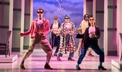 Martin Bassendale, Abigail Dooley, Enoch Lwanga and Yuyu Rau dancing under a blue sky in Playtime.