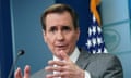 White House national security spokesperson John Kirby answers a question during a press briefing in Washington