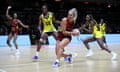 England’s Chelsea Pitman with the ball during the Roses’ defeat to Jamaica at the Copper Box in London