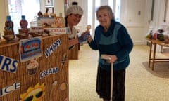 A resident enjoys a makeshift ice-cream van at West Farm Care Centre in Newcastle.