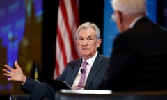 US Federal Reserve Chair Powell speaks at the Economic Club in Washington, DC.