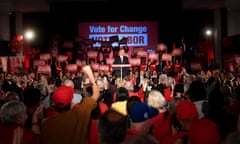 Australian Opposition Leader Bill Shorten delivers a speech during the ‘Vote for Change Rally’ at Bowman Hall in Blacktown, Sydney, Thursday, May 16, 2019. A Federal election will be held in Australian on Saturday May 18, 2019. (AAP Image/Lukas Coch) NO ARCHIVING