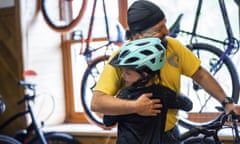 Steven Pringle<br>Kadence Horton, 8, of Iron River gives a hug to Steven Pringle, owner of Build a Bicycle - Bicycle Therapy, after he presented her with a new bike at his shop in Kingsford, in Michigan's Upper Peninsula, on Friday, July 29, 2022. The Michigan Army veteran who turned his life around with a bike shop died in a crash while delivering free bikes to children in Florida affected by Hurricane Ian, his family said. Pringle, 57, was killed in Punta Gorda, Fla., on Nov. 23. (Ryan Garza/Detroit Free Press via AP)