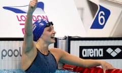 Fran Halsall jubilates after winning in the women’s 50m Backstroke Final during the European Aquatics Championships  in London.